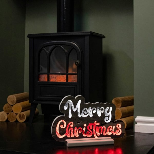 Samuel Alexander 32cm Infinity Merry Christmas on Wooden Base with Red and White LEDs