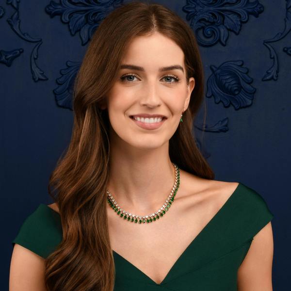 Zavana Green Crystal Necklace with Round & Pear Shaped Cubic Zirconia Stones For Women