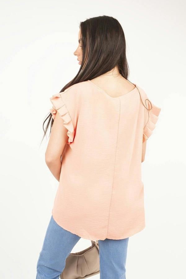 Vera Ruffle Trim Sleeve Top - Coral