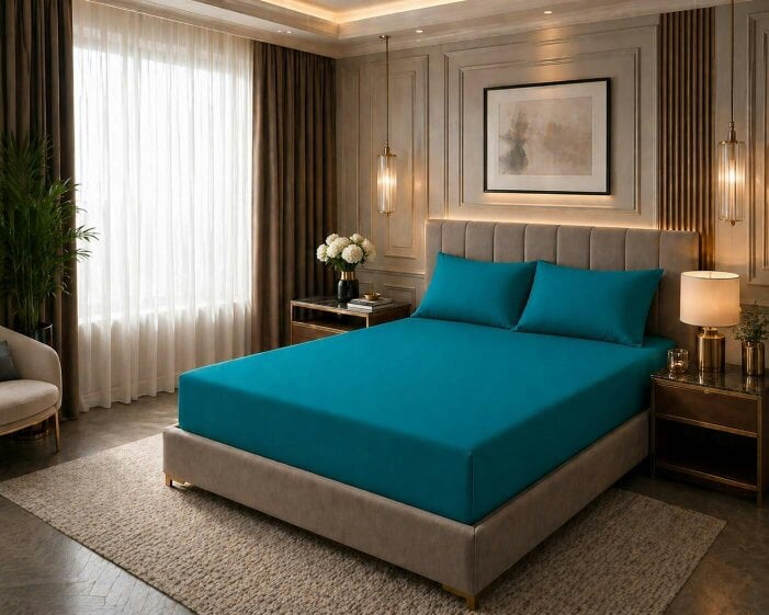 Night Zone 180 Thread Count Percale Fitted Sheet 25cm Deep – Polycotton Easy Care Bed Sheet - Teal