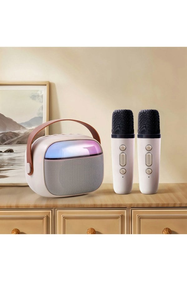 Living and Home Portable Karaoke Machine with Wireless Microphones and RGB Lights