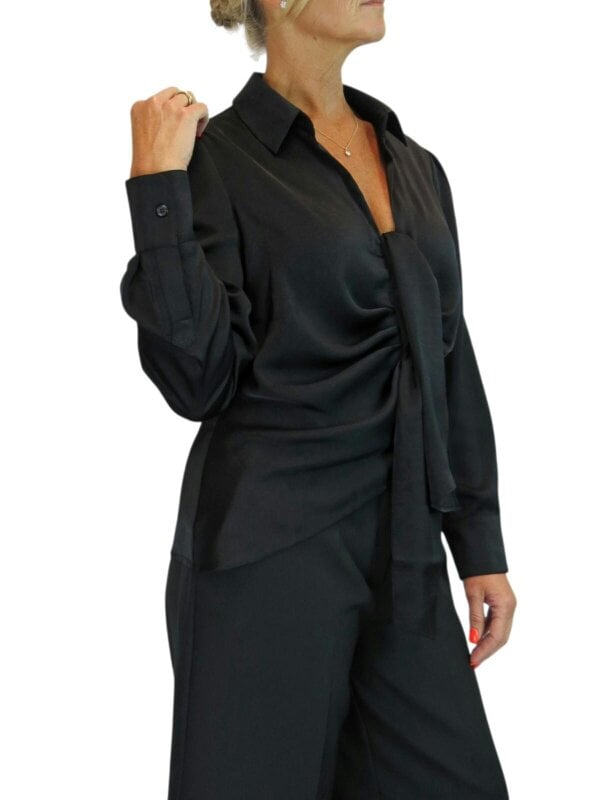 Paulo Due Women's Long Sleeve Tie Front Satin Blouse Shirt