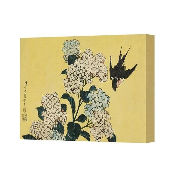 Benjamin Tate Design Hydrangea Bloom Canvas Wall Art Bird On Yellow Backdrop