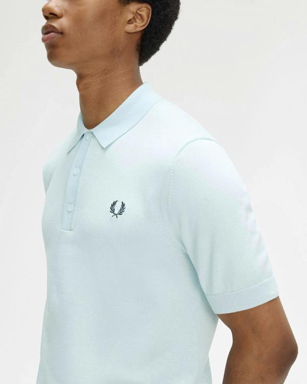 Fred Perry Mens Cotton Knitted Shirt - Light Ice R30 | CHO | Designer Mens Short Sleeve Polo Shirts