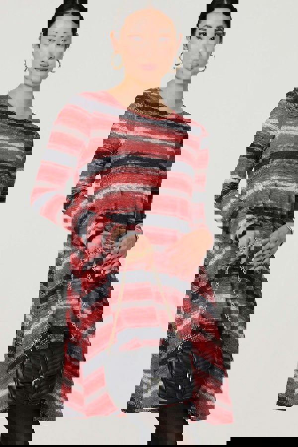 Orange | Striped Long Sleeve Short Swing Dress
