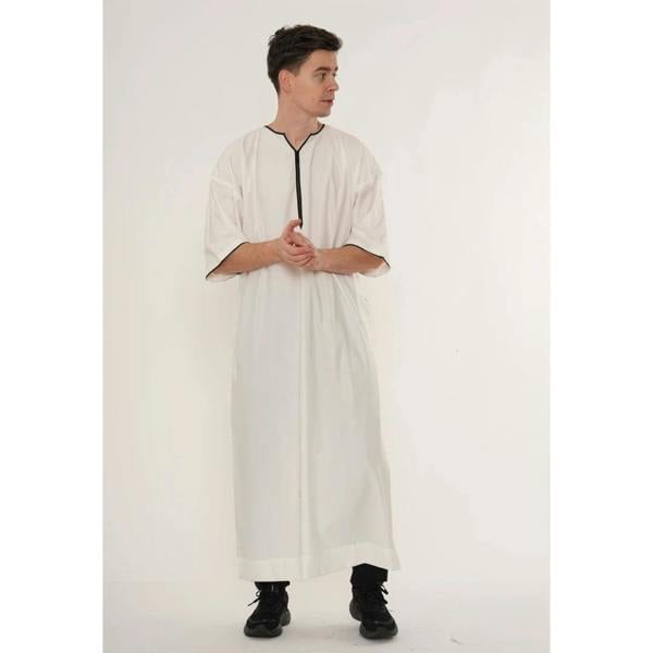 TT-006 - Men's Emirati Omani Half Sleeve Thobe - Cream - Thobez - 12