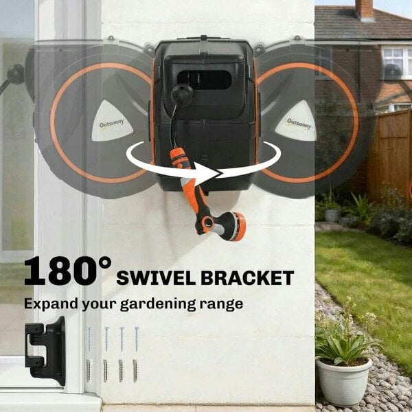 Bobobiy 25m Retractable Hose Reel Wall Mounted with Auto Retraction, Self-Locking, Slow Return System, 12-Pattern Nozzles