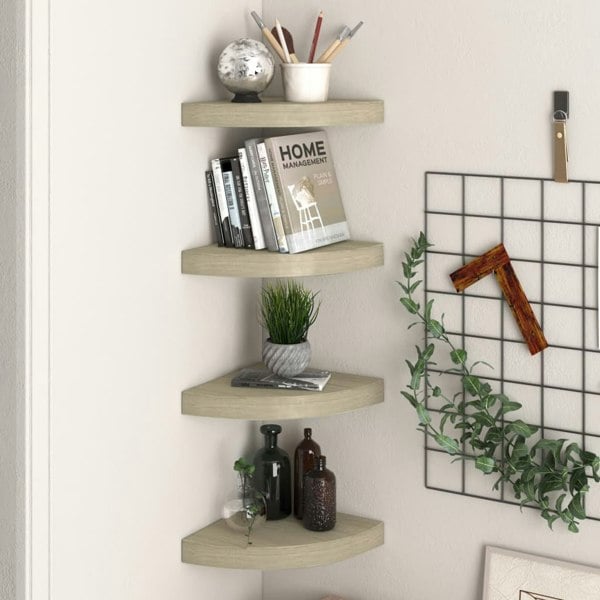 Berkfield Floating Corner Shelves 4 pcs Oak 25x25x3.8 cm MDF