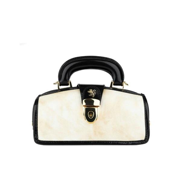 Embassy London Gazelle Mini - White & Black - Women’s mini patent leather top handle & crossbody bag