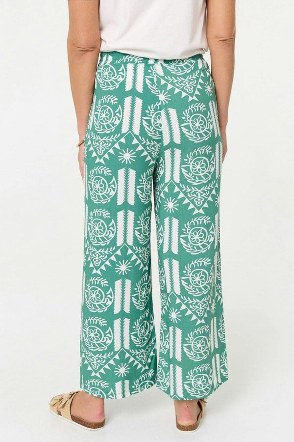 Green | Printed High Waist Wide Crop Trousers
