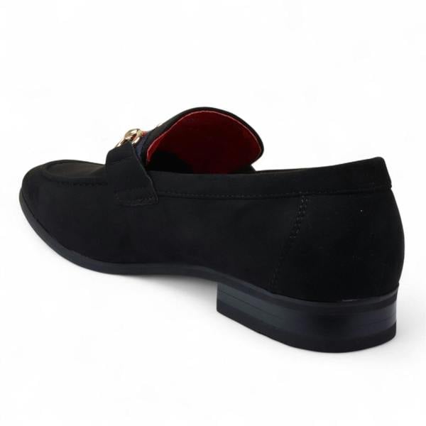 Dolcetto Men's Suede Loafers with Gold Buckle Slip-On Dress Shoes