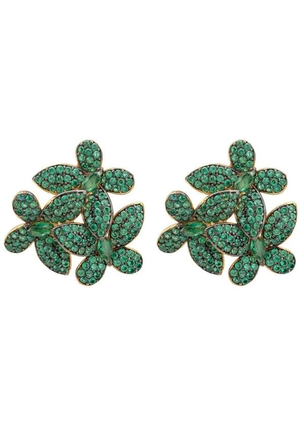 Flowers Large Stud Earrings Gold Emerald Green - LATELITA Earrings