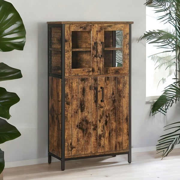 Rafaelo Mobilia Multipurpose Kitchen Sideboard Buffet Cabinet With Doors Rustic Brown
