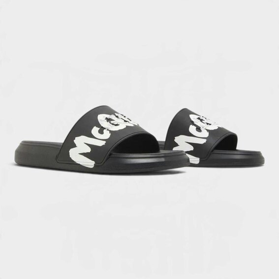 Alexander McQueen Rubber Pool Slide Graffiti Black White