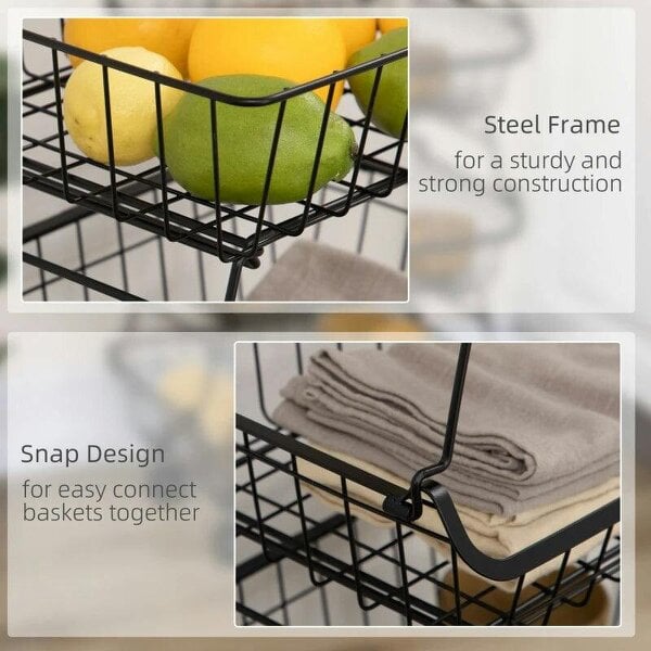 Bobobiy 5 Tier Storage Trolley, Stackable Fruit Vegetable Cart for Kitchen, Living Room, 40 x 2 x 97 cm, Black