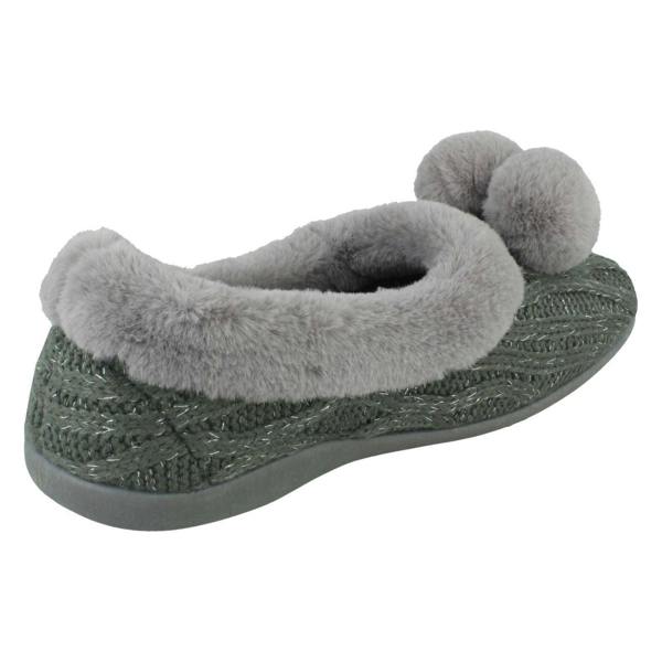 Rose Bank Ladies Rose Bank Memory Foam Knitted Pom Pom Slippers Chloe