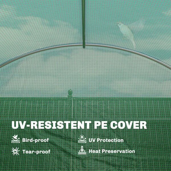 3 x 4 m Walk-in Polytunnel Greenhouse with Hinged Door and 8 Roll Up Mesh Windows, Garden Tunnel Warm House Tent, Green