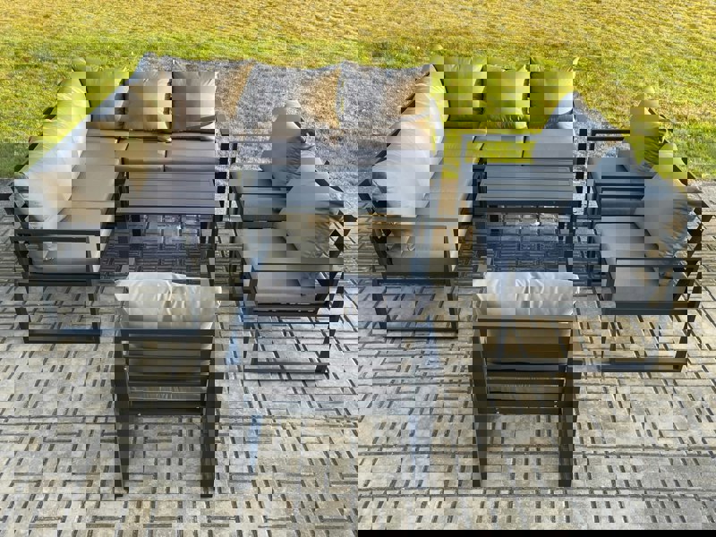 Fimous 8 Seater Aluminium Outdoor Garden Furniture Set Patio Lounge Sofa with Oblong Coffee Table Chair Dark Grey