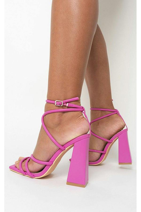Michaela Strappy Ankle Block Heeled Sandals - Fuschia