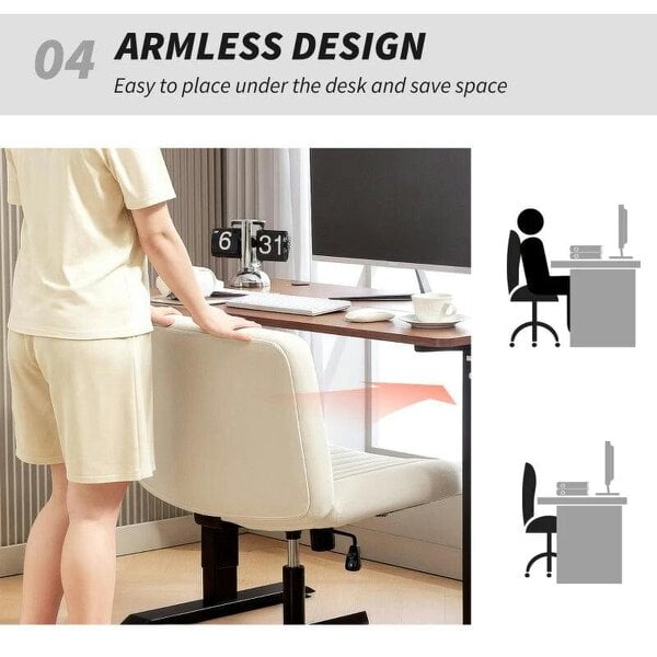 Bobobiy Armless Office Chair No Wheels, Linen Fabric Criss Cross Legged Desk Chair with Wide Seat, Height Adjustable Swivel Computer Seat, Cream