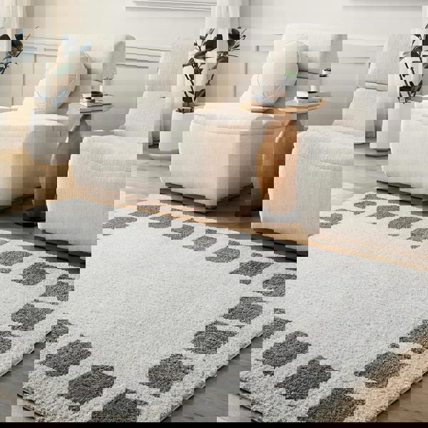 Livabliss Fossay Shag-Washable Beige Charcoal Modern High Pile Rug