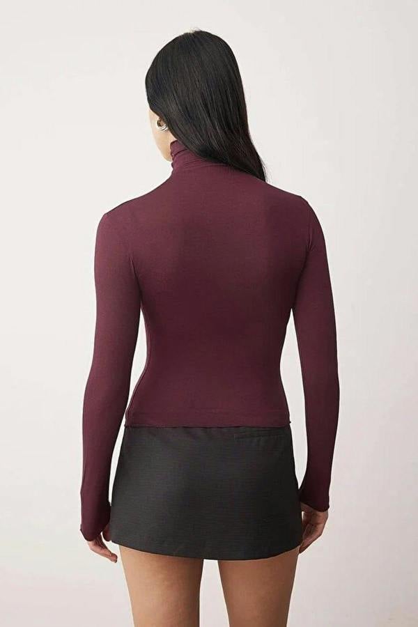 WOVCOR Transparent Stand Collar Flexible Regular Knit Blouse
