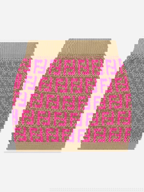 Fendi Kids Fendi Girls Knitted FF Logo Skirt in Pink