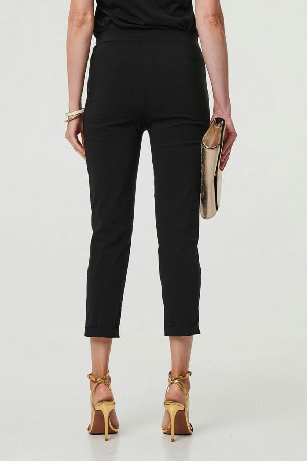 Black | High Waist Slim Ankle Length Trousers

