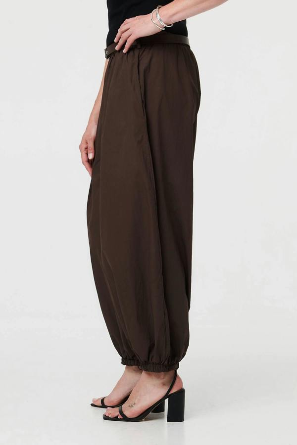 Brown | Belted Relaxed Wide Leg Barrel Trousers