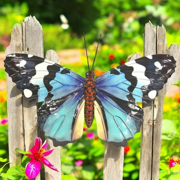 EDH Door Hardware Medium Metal Blue Butterfly Wall Art