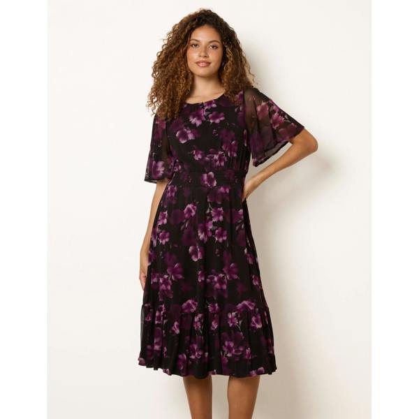 Blue Vanilla Mesh Floral Crew Midi Dress