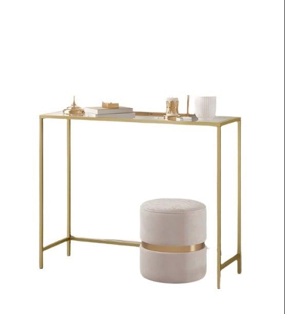 Modcraft Modern Golden Metal Console Table with Tempered Glass Top – 100 x 35 x 80 cm