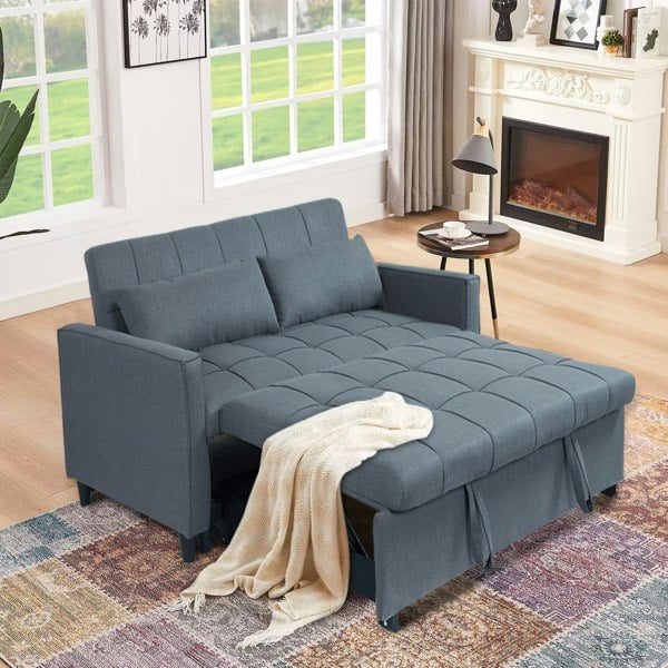 Furniture One Sofa Bed Double, Convertible 3 in 1 Pull Out Velvet Sofa Bed, Multi-Function Folding Ottoman