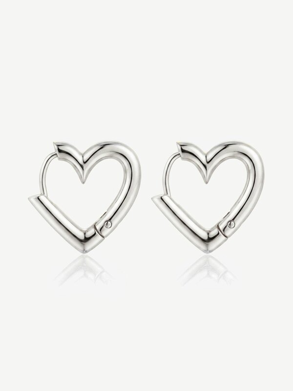 MUCHV Bold Heart Hoop Earrings - Silver