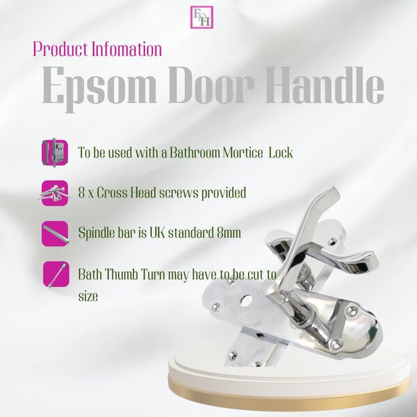 EDH Door Hardware "Epsom Door Handle Set – Chrome Internal Lock Door Handles (170mm x 42mm)