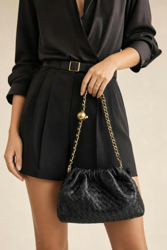 SVNX Woven Crossbody Handbag in Black
