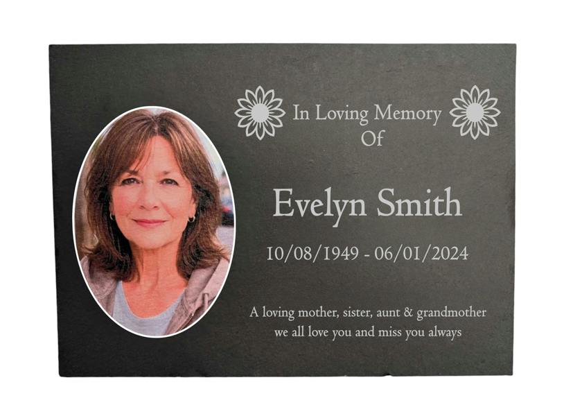 Memorials Direct Photo Slate Memorial Plaque, Sunflower, Add a Portrait & Personalised Text | 35×25cm (14×10”)