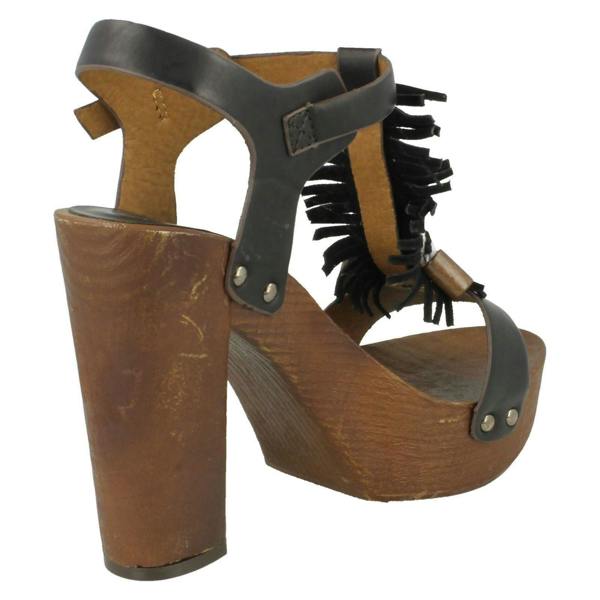 Savannah Ladies Savannah High Platform Wood Clog T-Bar Sandal