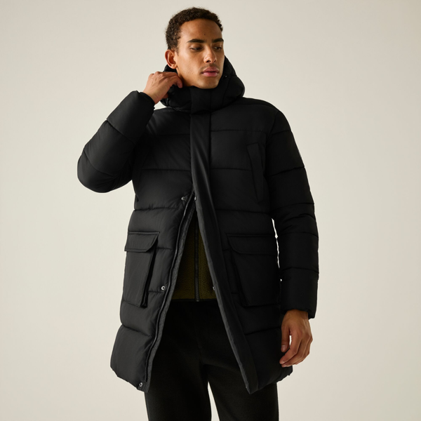 Regatta Mens Marek Longline Hybrid Jacket - Black/Pine Needle