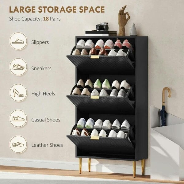 Bobobiy Elegant Three-Drawer Shoe Cabinet - Black