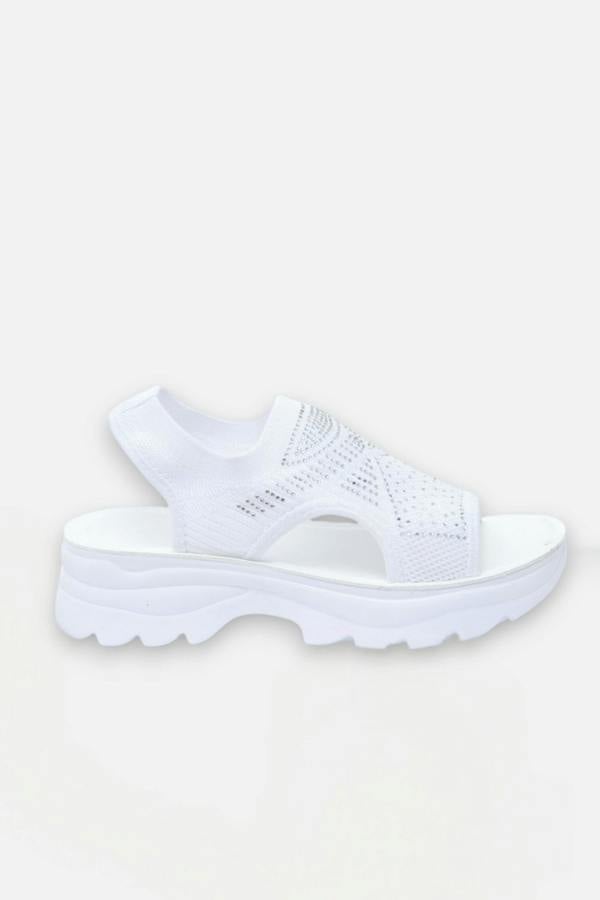Sparkly Stretch Sock Sandals White, showcasing chunky platform sole