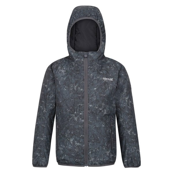 Regatta Childrens/Kids Volcanics VII Terrain Print Reflective Waterproof Jacket - Seal Grey