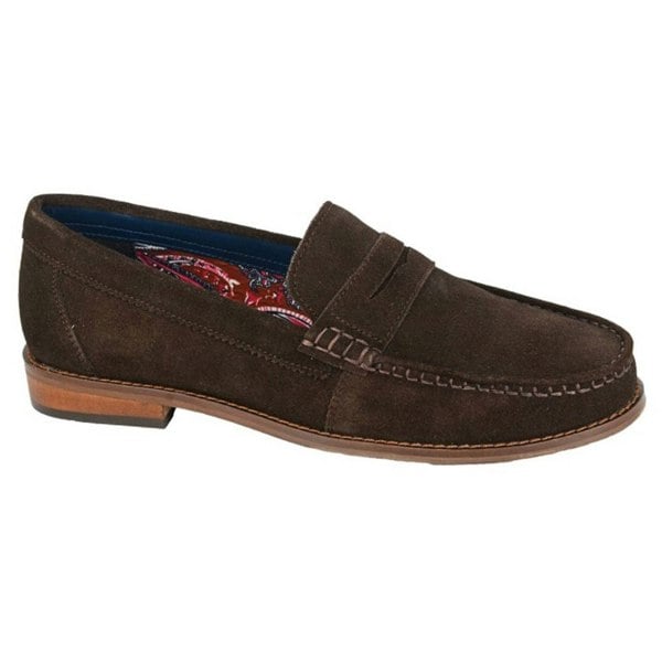 Roamers Mens Plain Suede Loafers - Dark Brown