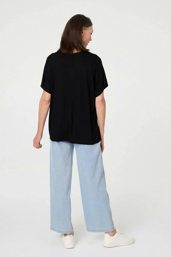 Black | Butterfly Print Sparkly Relaxed Top