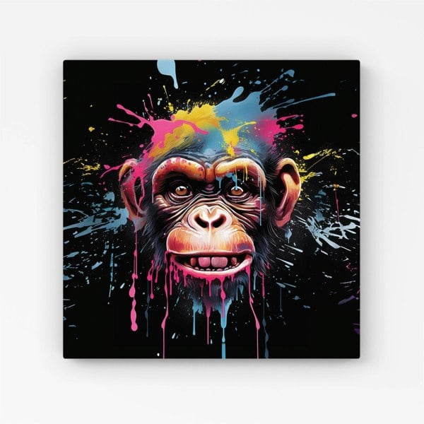 Warren Reed Multi Coloured Monkey Face Splash Art Canvas