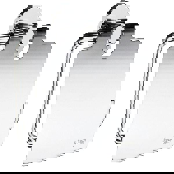 Polished chrome toilet roll holder with lid