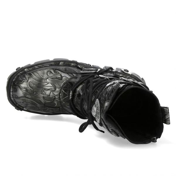 New Rock M-591-C63 Mid-Calf High Black Steel Leather Metallic Gothic Boots