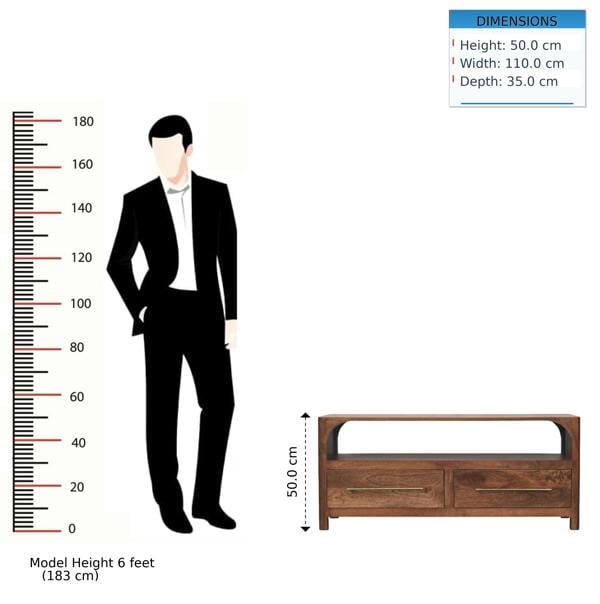 Artisan Furniture Solid Wood Arc-Line Media Console, 2 Drawer & 1 Open Slot, Brown