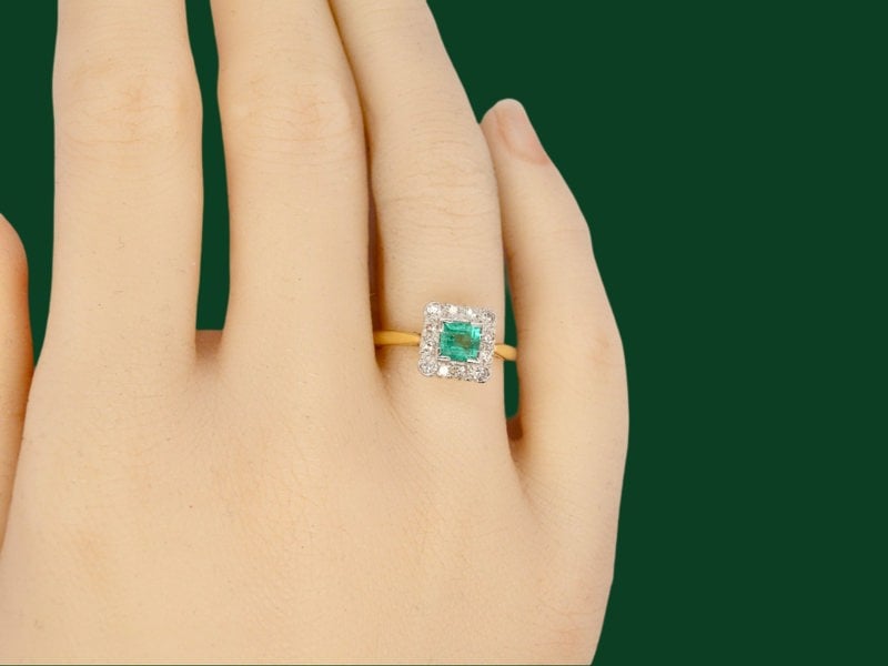 Vintage Tom A vintage square Emerald and diamond cluster ring