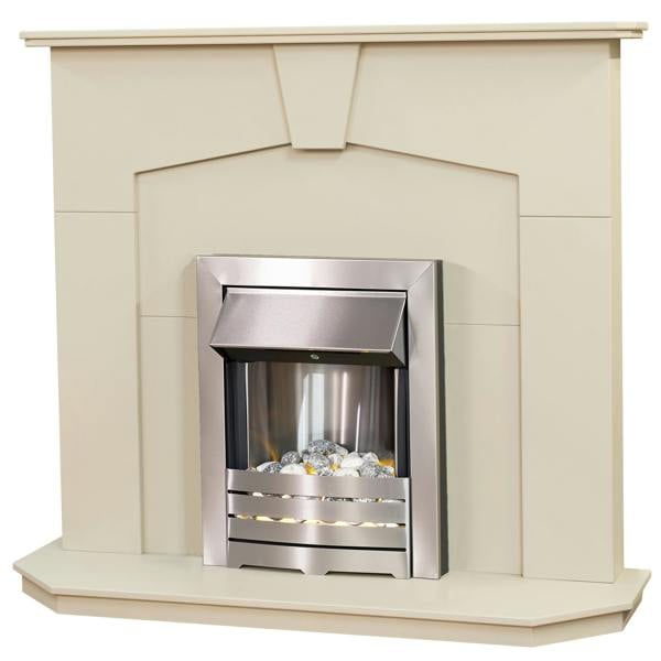Adam Abbey Fireplace in Stone Effect with Helios Electric Fire in Brushed Steel, 48 Inch